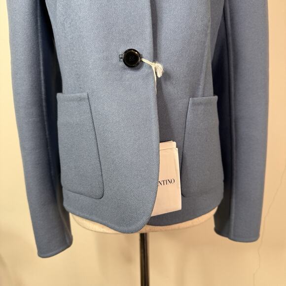 Valentino Blue Angora Wool Blazer Jacket 42 NWT Luxury Minimalist $3990 - Picture 3 of 14